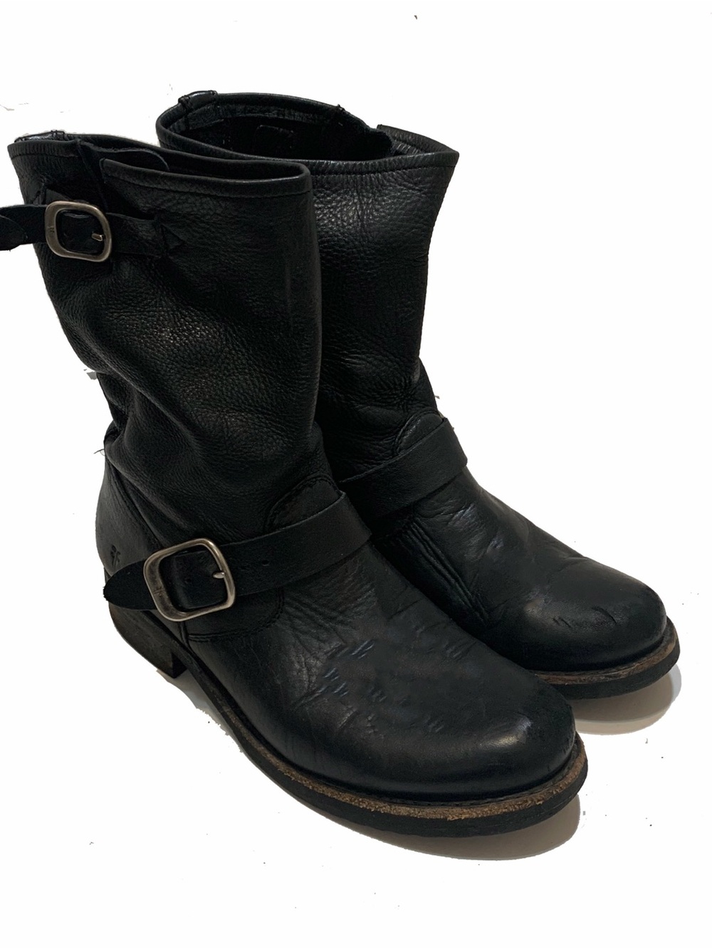 7.5 / Frye Women’s Black Leather Buckle Moto Boots